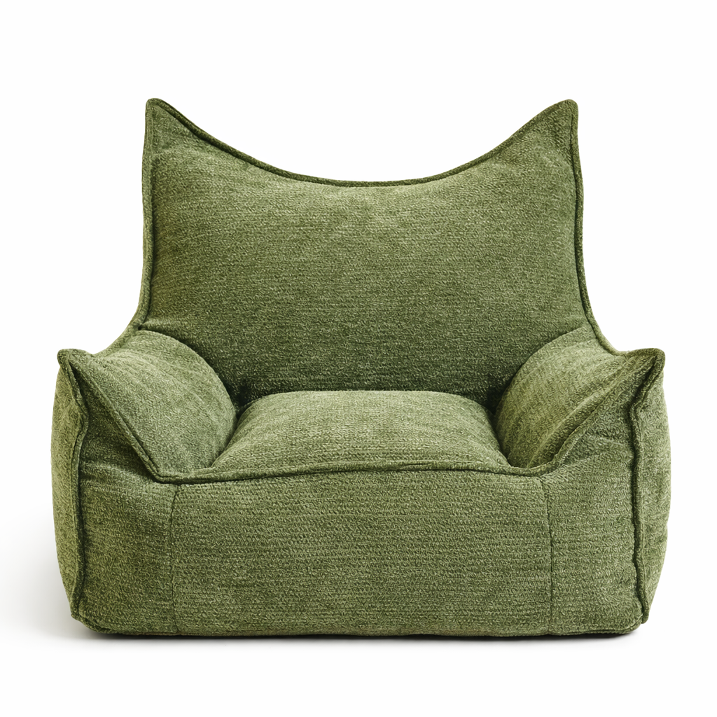 Pouf enfant olive fond blanc de face