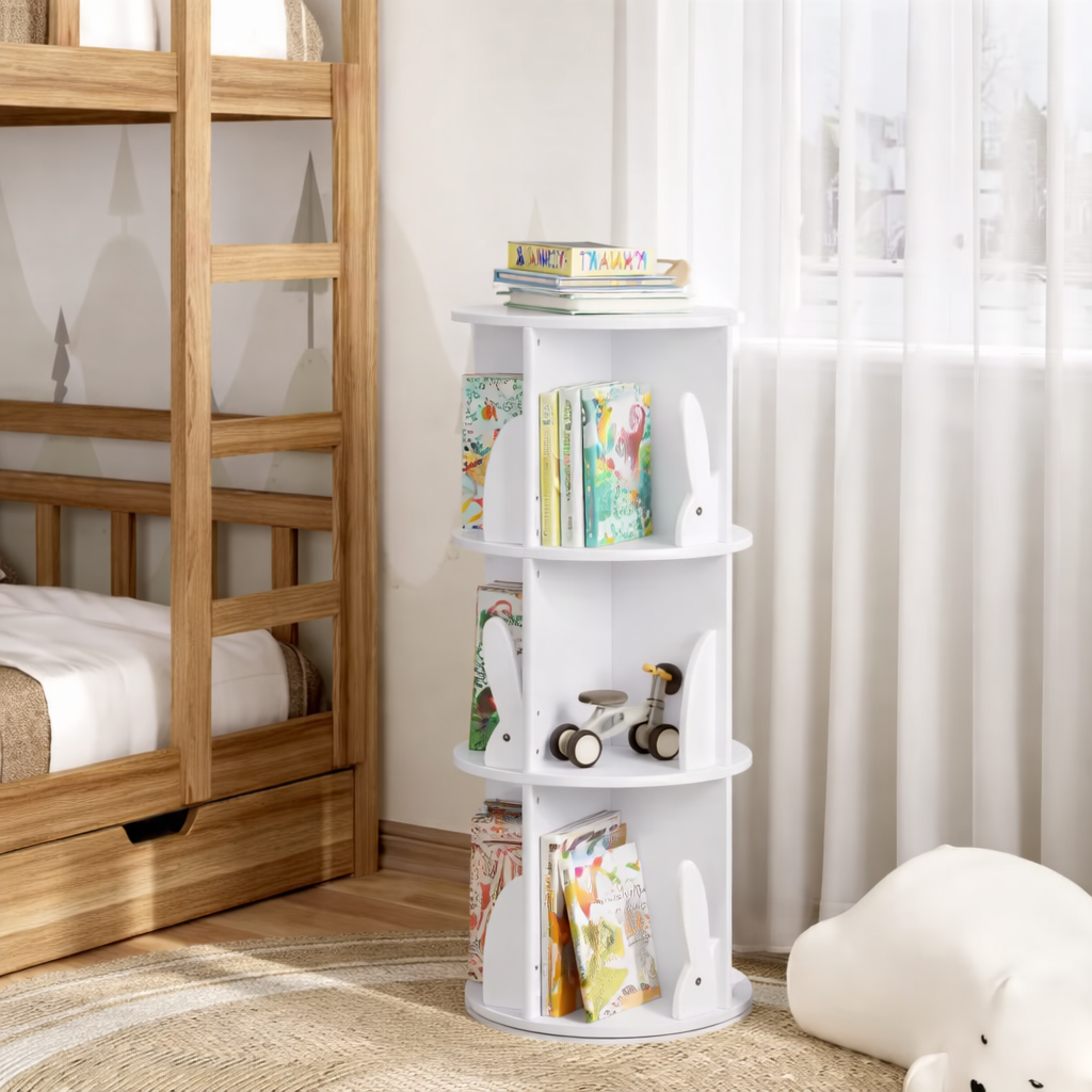 Bibliothèque gain de place Singapour tournante installée dans une chambre d'enfant