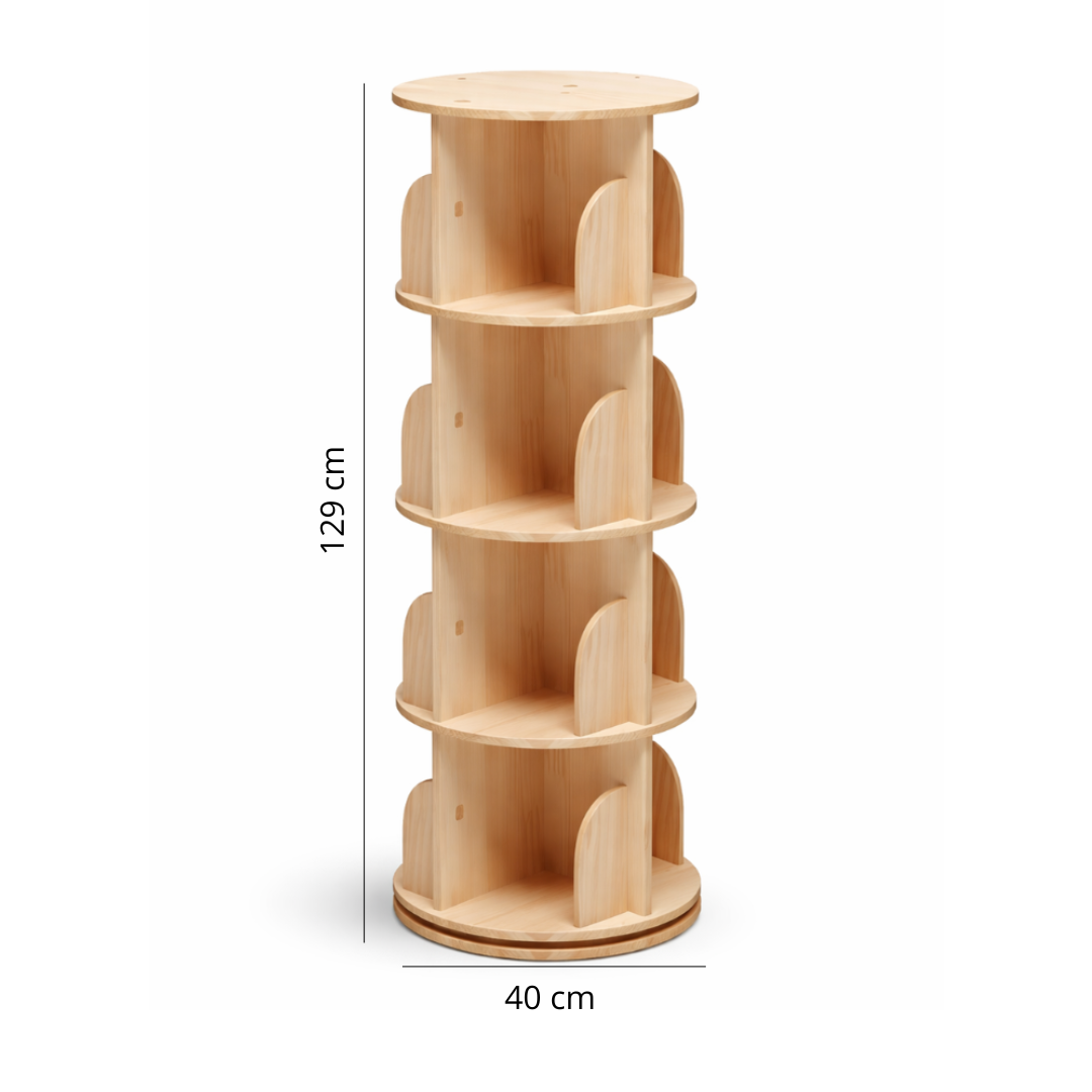 Bibliothèque Enfant Tournante en Bois Naturel 4 étages - Rangement Montessori