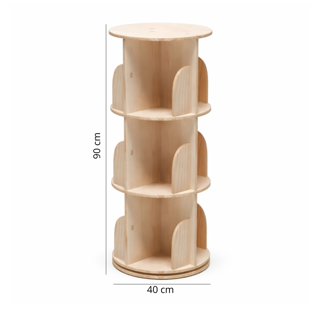 Bibliothèque Enfant Tournante en Bois Naturel 3 étages - Rangement Montessori