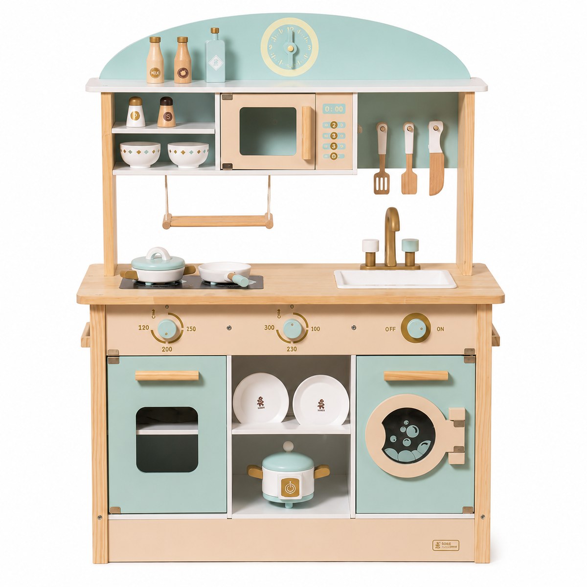 Cuisine Enfant en Bois Bleu - Dinette 17 Accessoires Inclus