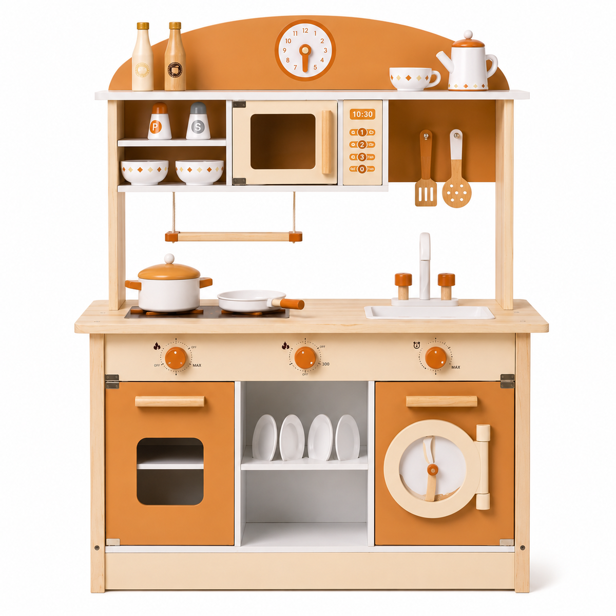 Cuisine Enfant en Bois Caramel - Cuisine Montessori 17 Pièces