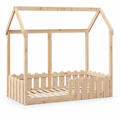 Lit cabane 70x140 en pin massif – Aulne, barrières festonnées