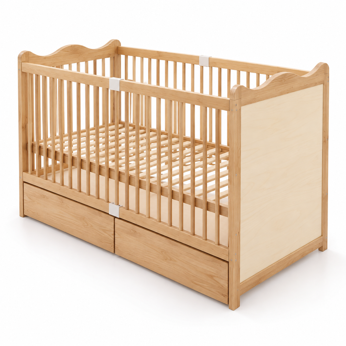 Lit bébé en bois à tiroirs - réglable