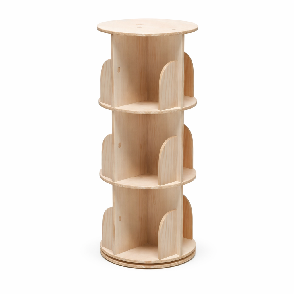 Bibliothèque tournante enfant Hong Kong en bois de pin massif naturel à 3 niveaux