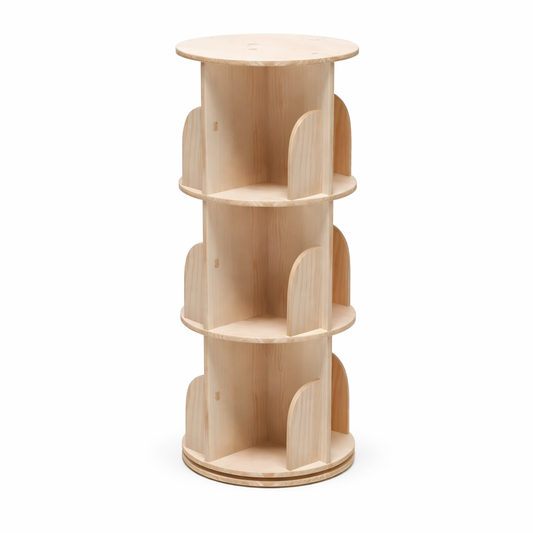 Bibliothèque tournante enfant Hong Kong en bois de pin massif naturel à 3 niveaux