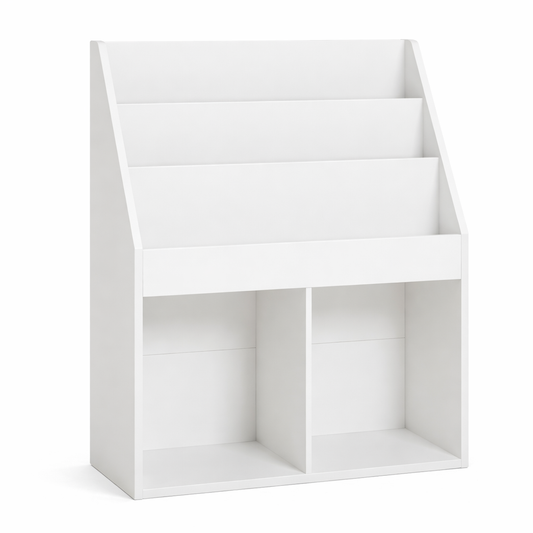 Grande bibliothèque enfant Helsinki blanche avec 3 niveaux et 2 niches de rangement