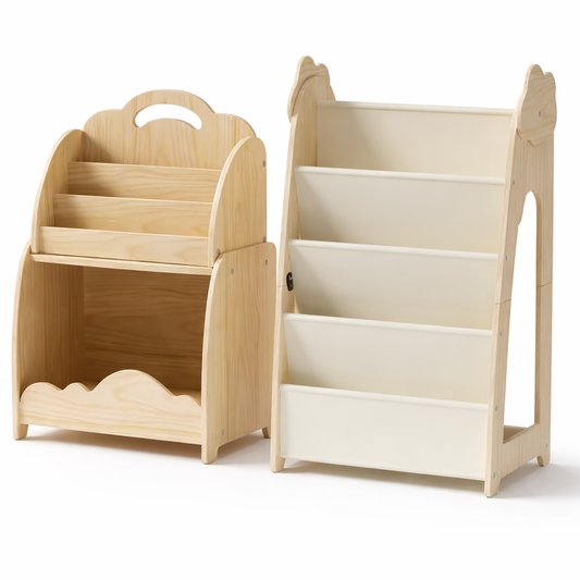 Bibliothèque enfant Vienne 3-en-1 en bois massif avec coffre à jouets