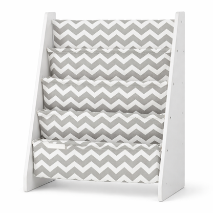 Bibliothèque enfant Venise en tissu à motifs chevrons gris et blanc