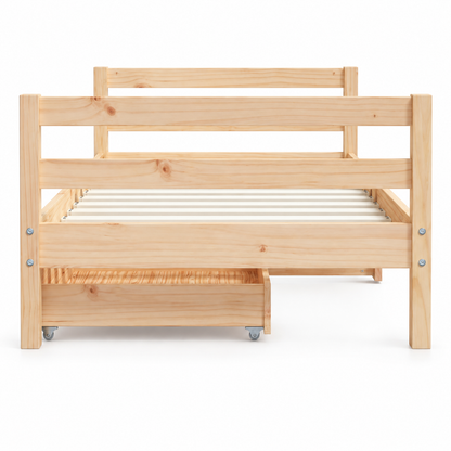 Lit enfant 80x160 en pin massif – Érable, bas avec 2 tiroirs