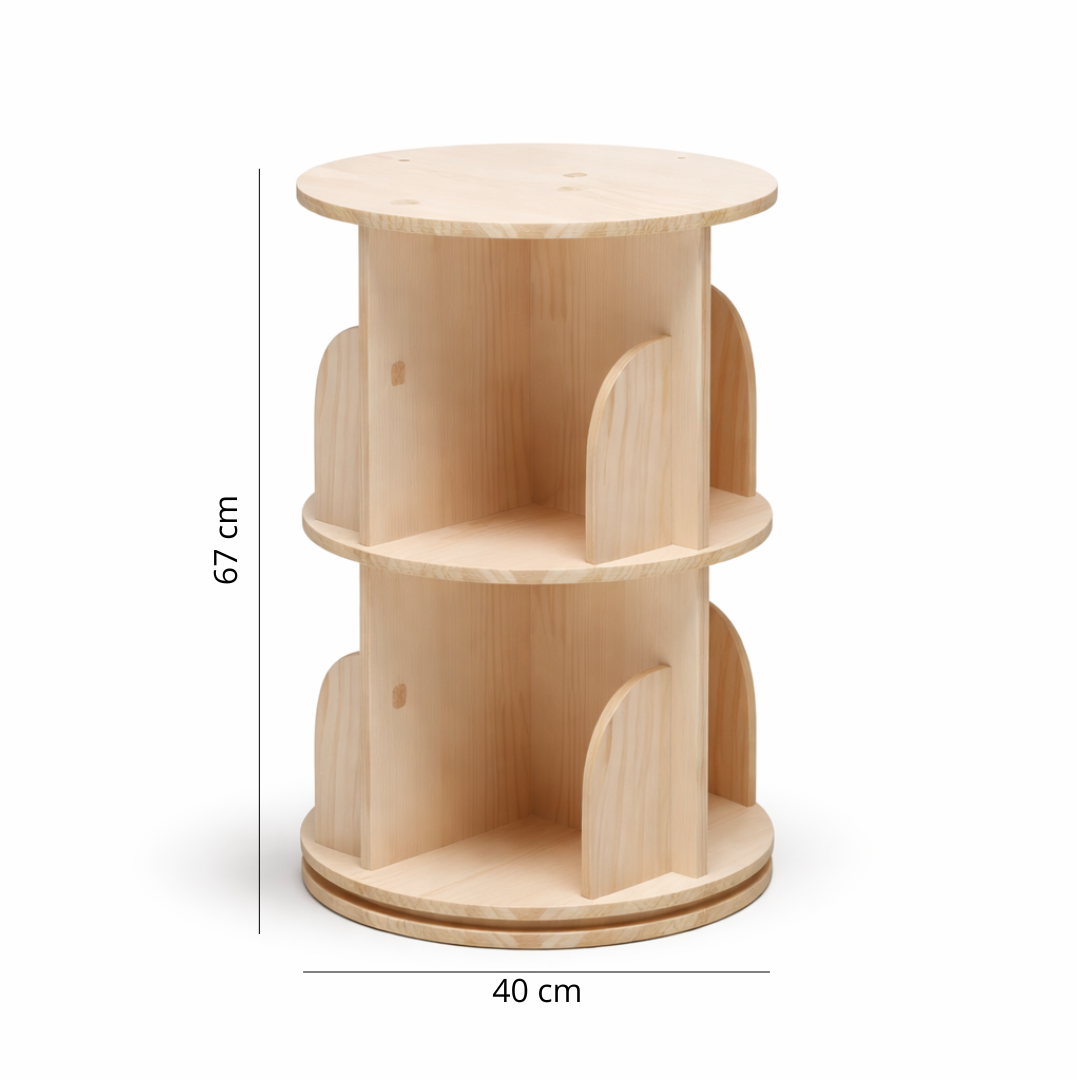 Bibliothèque Enfant Tournante en Bois Naturel 2 étages - Rangement Montessori