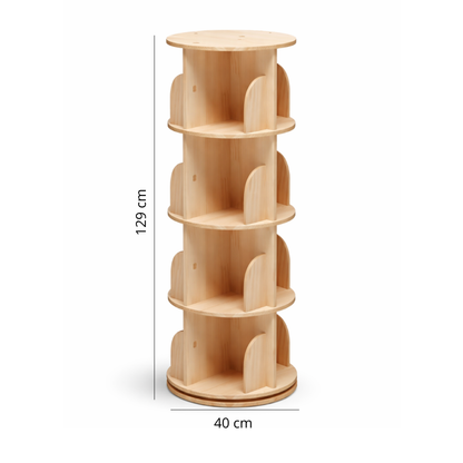 Bibliothèque Enfant Tournante en Bois Naturel 4 étages - Rangement Montessori