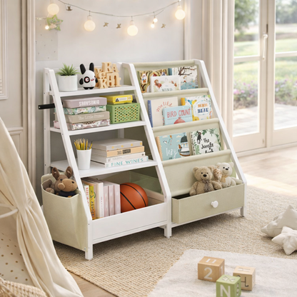 Meuble de rangement complet Kyoto avec livres et jouets dans une chambre d'enfant