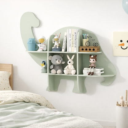 Décoration murale chambre enfant avec la bibliothèque dinosaure Alberta au-dessus du lit