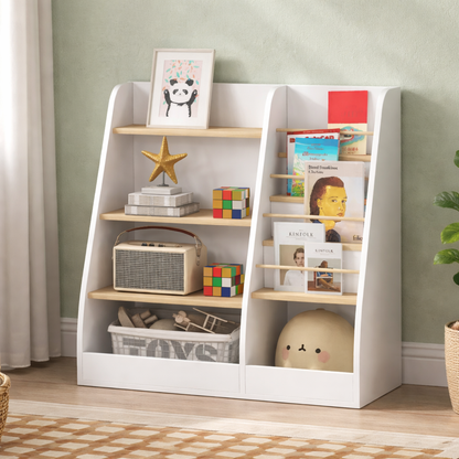 Bibliothèque Stockholm remplie de livres et jouets dans une chambre d'enfant décorée