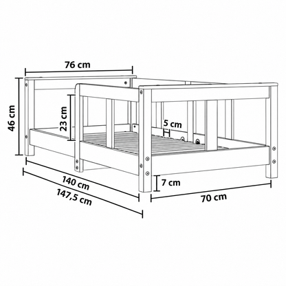 Lit enfant 70x140 en pin massif – Tilleul, bas à tête et pied de lit