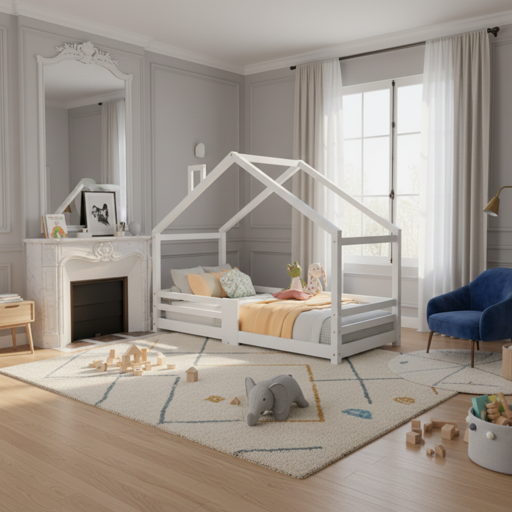 Lit cabane 90x200 - Blanc