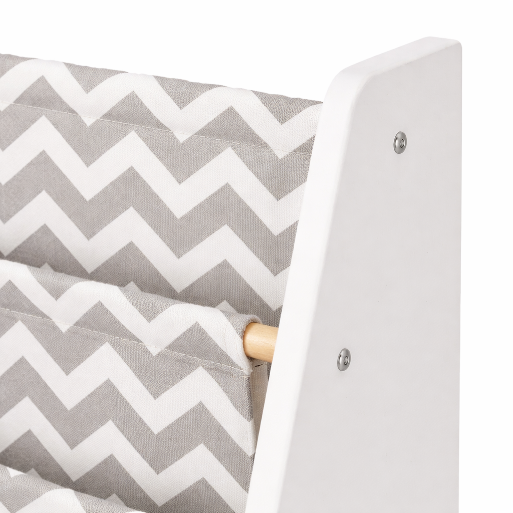 Détail de la structure en bois blanc et du tissu chevronné du modèle Venise