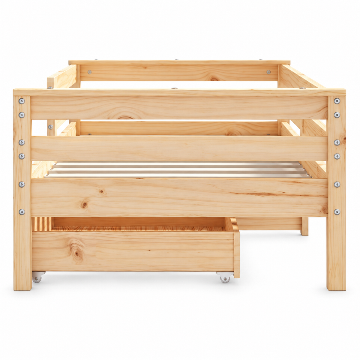 Lit enfant 70x140 en pin massif – Érable, bas avec 2 tiroirs