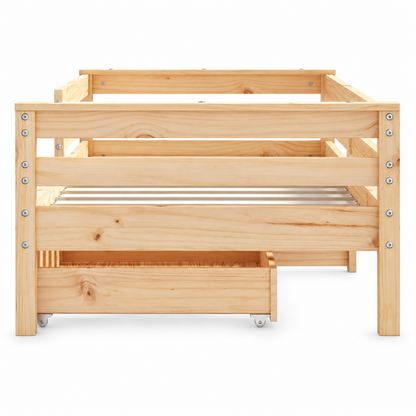 Lit enfant 70x140 en pin massif – Érable, bas avec 2 tiroirs