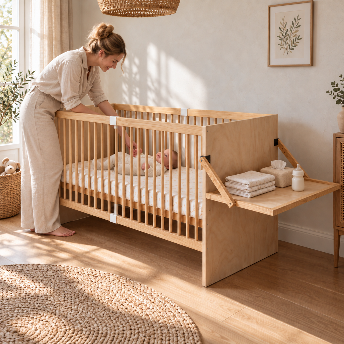 Lit bébé 2 en 1 avec table à langer - réglable