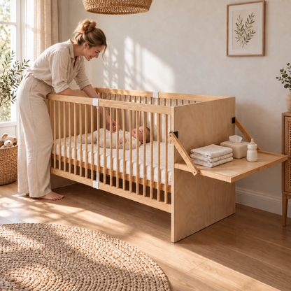 Lit bébé 2 en 1 avec table à langer - réglable
