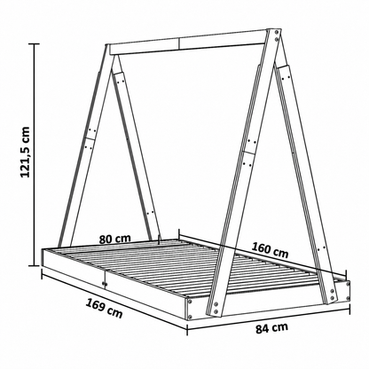 Lit cabane 80x160 en pin massif – Cèdre, tipi au sol