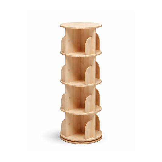 Bibliothèque Enfant Tournante en Bois Naturel 4 étages - Rangement Montessori