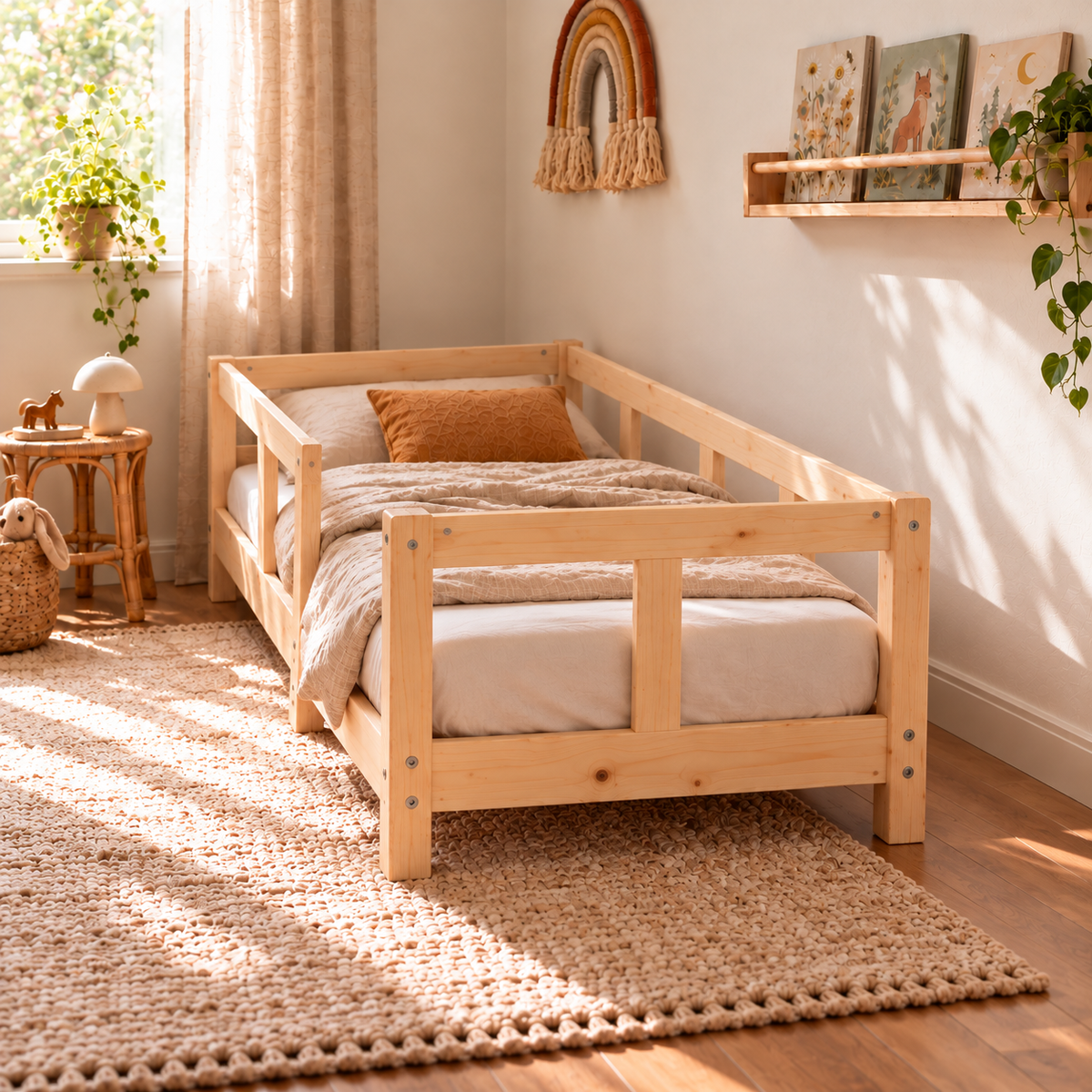 Lit enfant 70x140 en pin massif – Tilleul, bas à tête et pied de lit