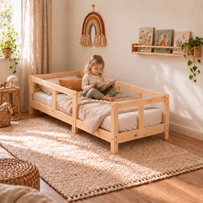 Lit enfant 70x140 en pin massif – Tilleul, bas à tête et pied de lit