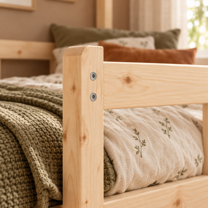 Lit cabane 70x140 en pin massif – Charme, toit pentagonal