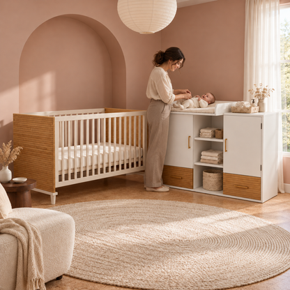 Ensemble lit bébé et table à langer avec rangements