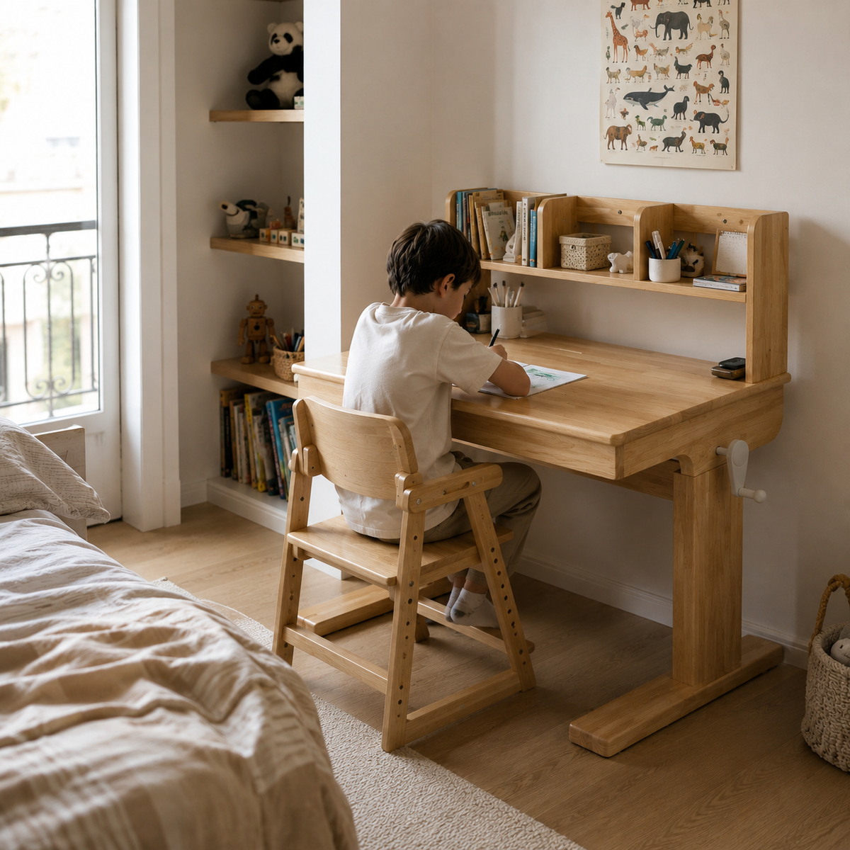 Bureau Enfant Réglable en Hauteur - Bois Massif Inclinable