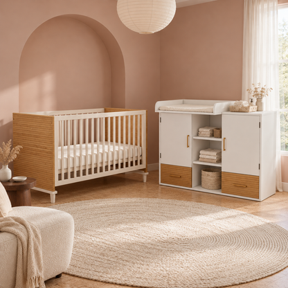 Ensemble lit bébé et table à langer avec rangements