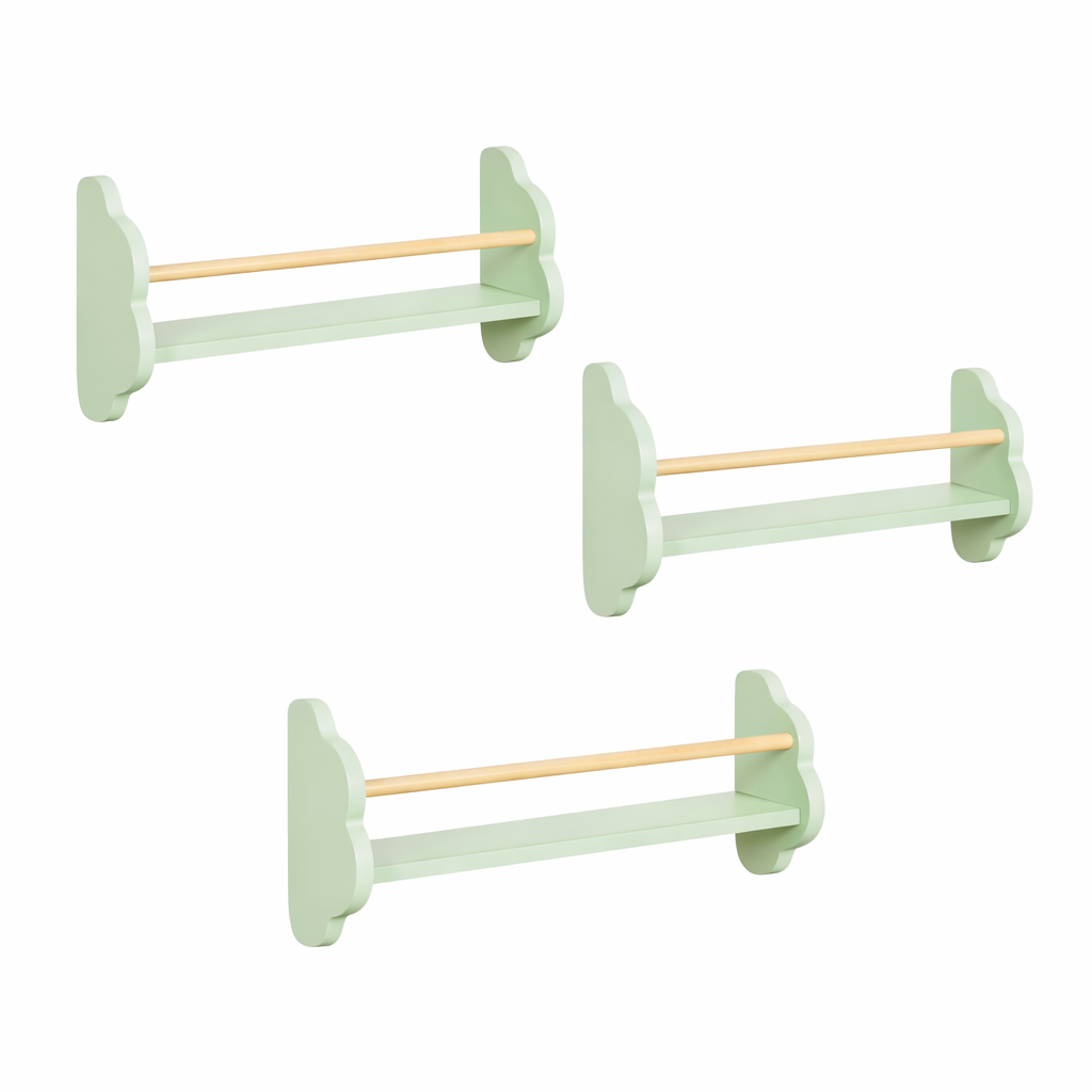 Lot de 3 étagères murales enfant Nuuk coloris vert d'eau et bois naturel