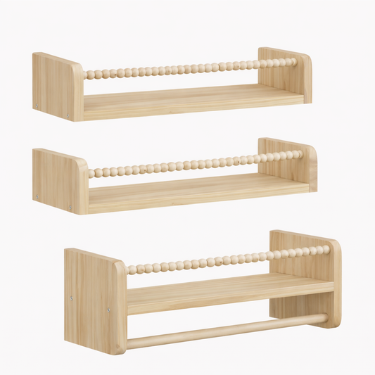 Lot de 3 étagères murales enfant Marrakech en bois massif avec perles décoratives