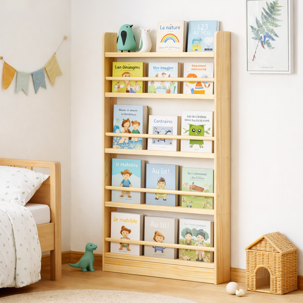 Coin lecture épuré et chaleureux avec mobilier enfant en bois massif Oslo