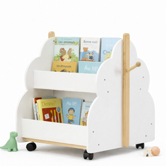 Bibliothèque Enfant Bois et  Blanc - Coffre à Jouets sur Roulettes