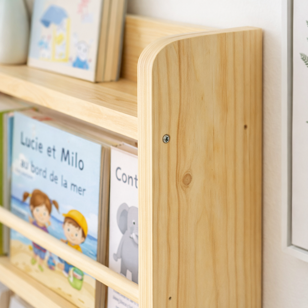 Détail de la profondeur fine de 10 cm de la bibliothèque murale Oslo