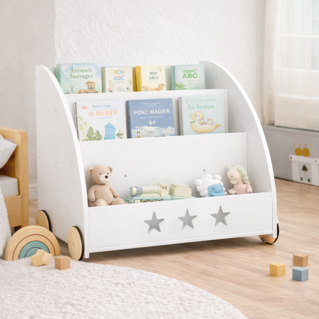 Étagère à livres blanche Hambourg facile à déplacer pour les tout-petits