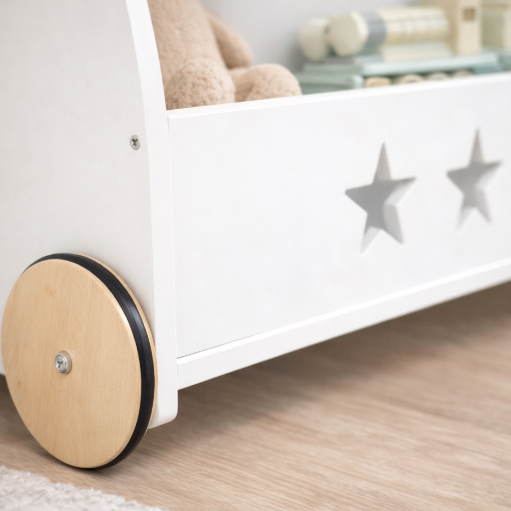 Vue de l'espace de rangement caché à l'arrière du meuble Hambourg blanc