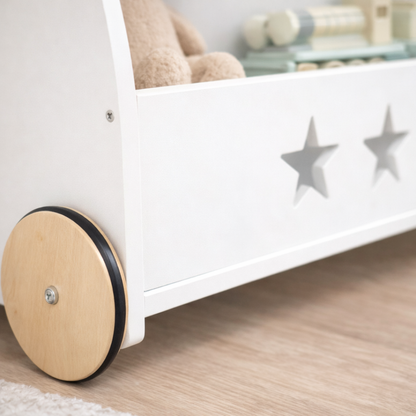 Vue de l'espace de rangement caché à l'arrière du meuble Hambourg blanc