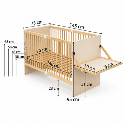 Lit bébé 2 en 1 avec table à langer - réglable