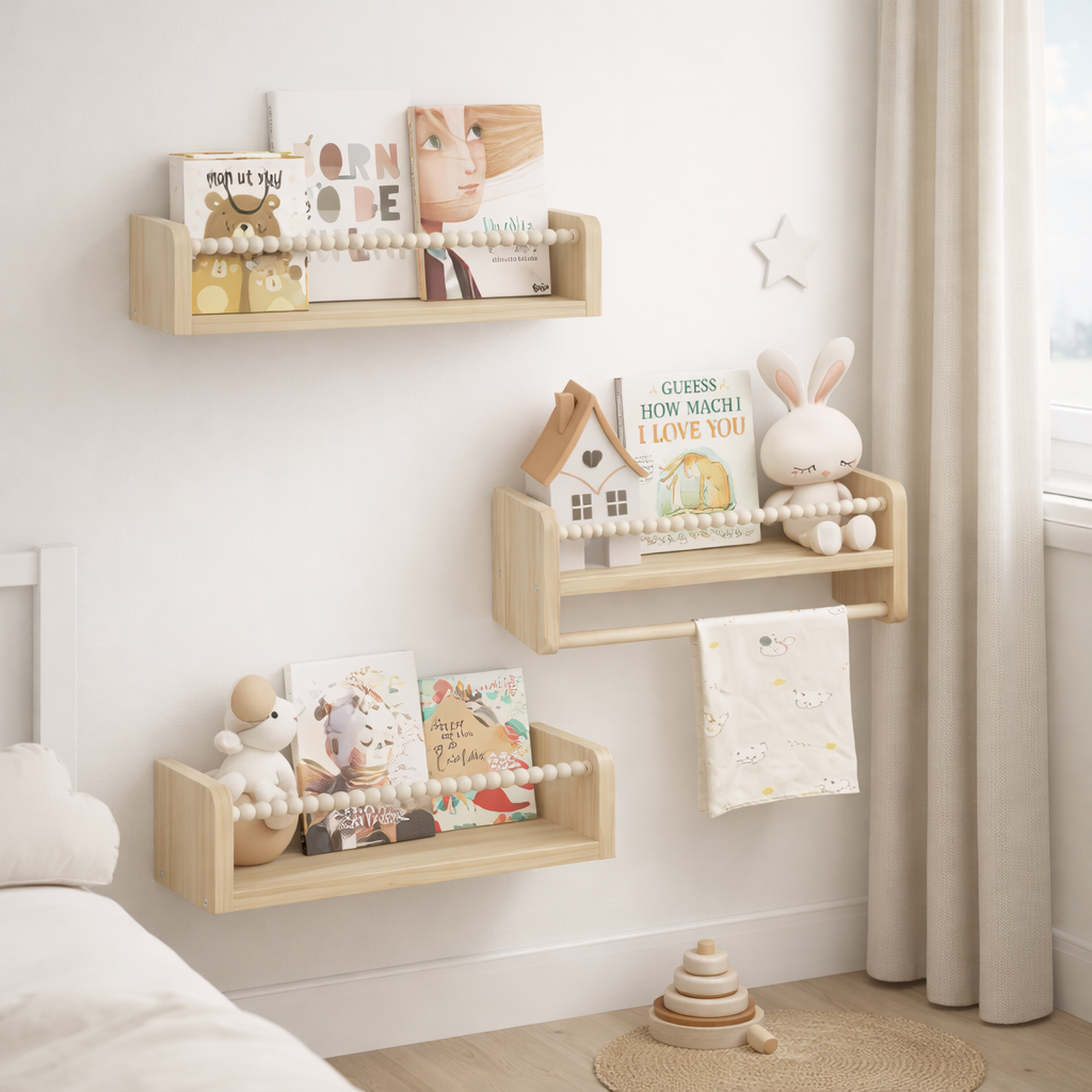 Lot de 3 Bibliothèques Enfant Murales Marrakech - Etagère livre en bois
