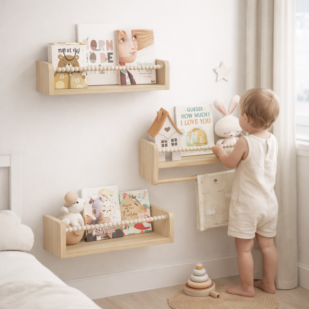 Lot de 3 Bibliothèques Enfant Murales Marrakech - Etagère livre en bois