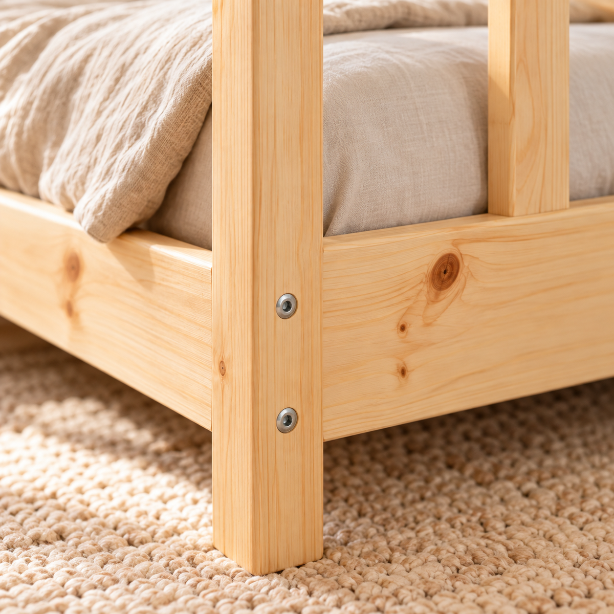 Lit enfant 80x160 en pin massif – Tilleul, bas à tête et pied de lit