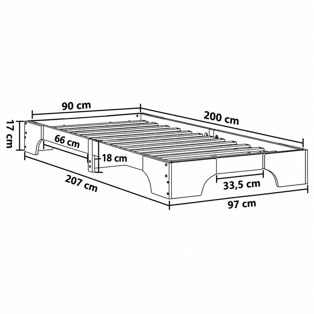Lit enfant 90x190 en pin massif – Orme, plateforme basse épurée