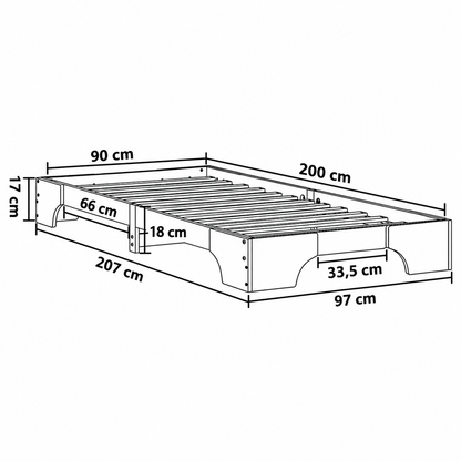 Lit enfant 90x190 en pin massif – Orme, plateforme basse épurée