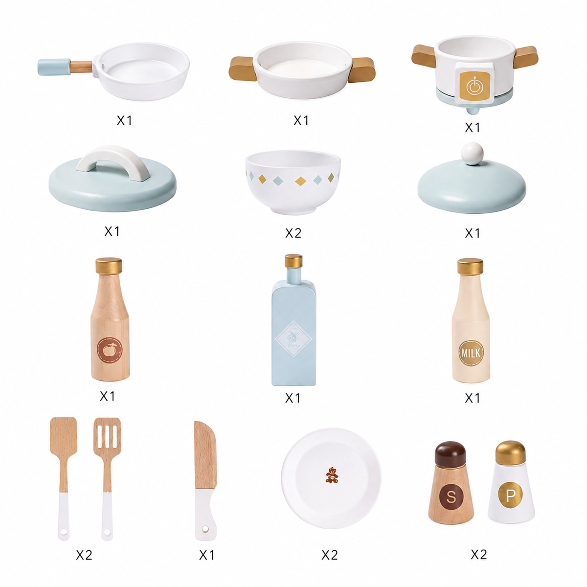 Cuisine Enfant en Bois Bleu - Dinette 17 Accessoires Inclus