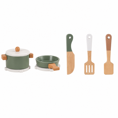 Cuisine Enfant en Bois Vintage - Vert Olive et Cannage